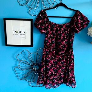 Trixxi brand - black floral faux wrap dress. Size M.